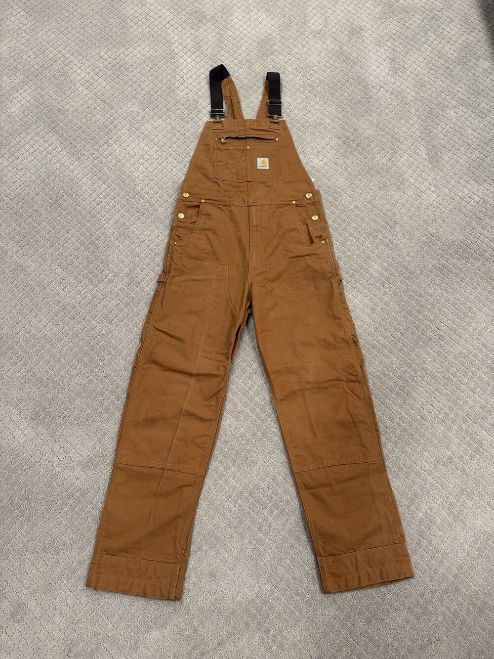 Carhartt R01-M Men’s 32x34 Brown Duck Bib Overalls Double Knee Relaxed Fit